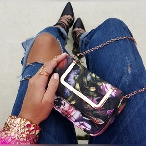 Ted Baker Purple and rose gold chain Crossbody Bag with Floral Design